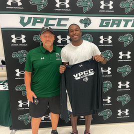 VPCC men’s soccer coach Kevin Darcy (left) was on hand a few weeks ago when a number of potential players, including Marvin Sanchez, attended an information session at the College.