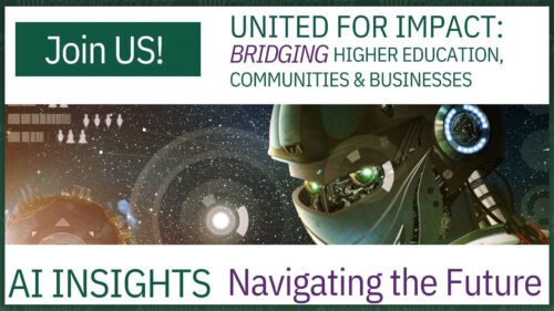 United for Impact conference: "AI Insights: Navigating the Future" event poster