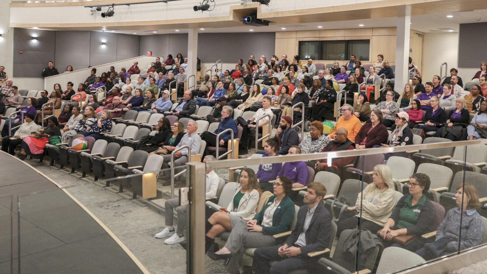Faculty and staff gathered Jan. 7 at the renovated Dr. Mary T. Christian Theatre for All College Day.