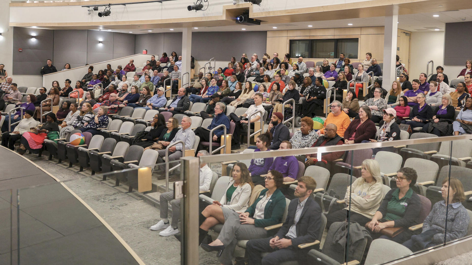 Faculty and staff gathered Jan. 7 at the renovated Dr. Mary T. Christian Theatre for All College Day.