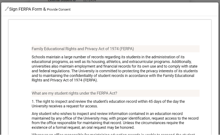 SPF FERPA form Screen shot