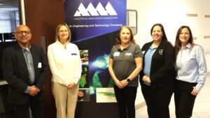 Numerous employees from AMA were on hand for the company's "Talent Quest" event in January at the Peninsula Workforce Development Center. They were (from left) Renji Kumar (CEO Emeritus), Nicole Dedmond (Deputy Program Manager), Shelly Thomason (HR Director), Jenny Monokrousos (Hampton Events Coordinator and Senior Program Analyst), and Jennifer Miller (HR Manager).