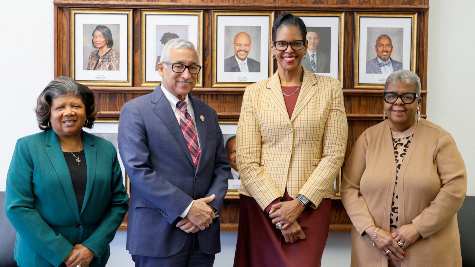 VPCC President Dr. Towuanna Porter Brannon (second from right) met with Congressman Bobby Scott, Gisele Russell (left), Scott's chief of staff, and Joni Ivey (right), Scott's former chief of staff.