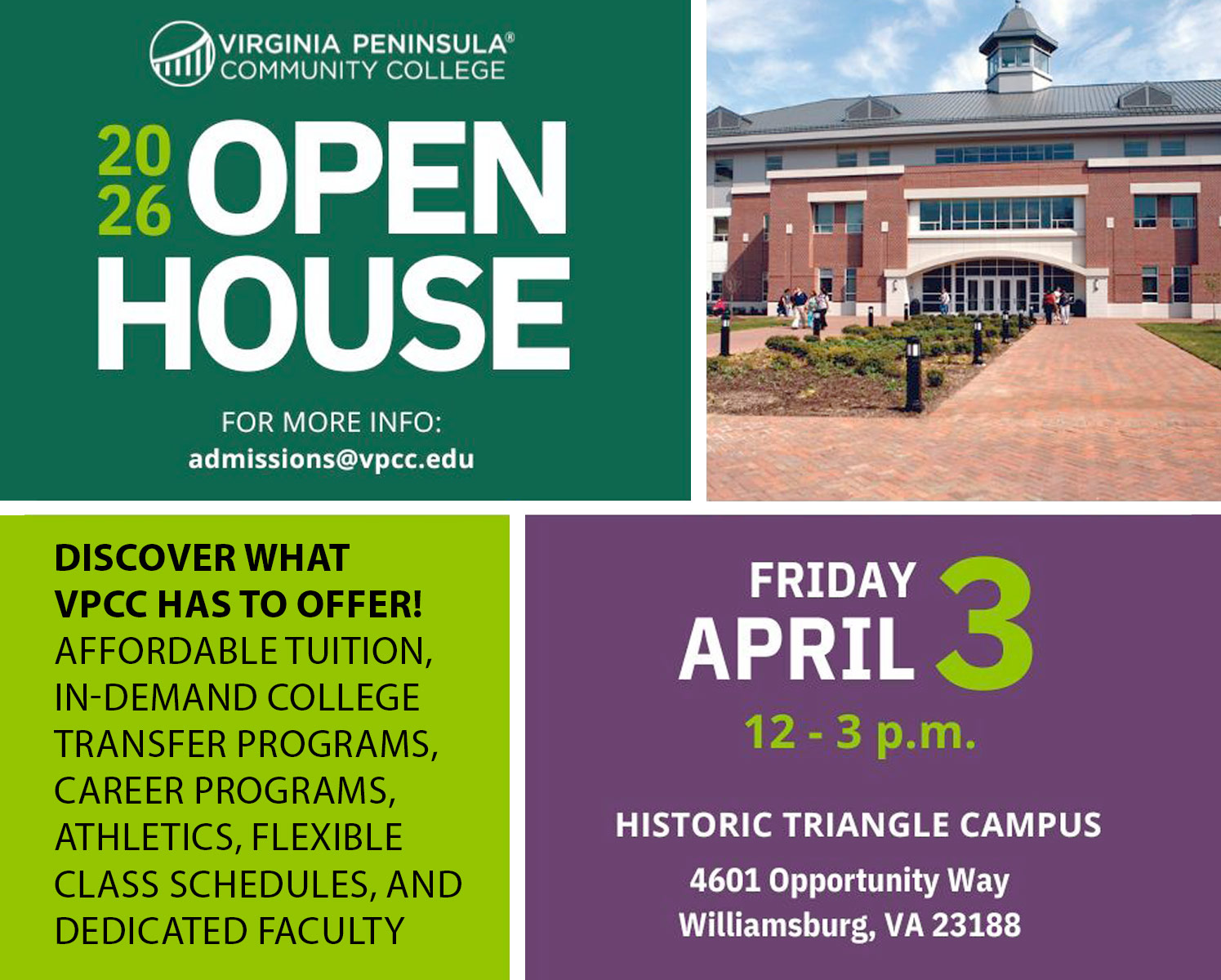 Open House on April 3 at the Historic Triangle Campus